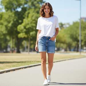Shorts en jean pour femmes, shorts en denim d'été, taille mi-haute, avec revers, en denim extensible, style décontracté vintage, prêts à être expédiés - Product Image 1