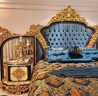 Lit double contemporain en teck massif, design Maharaja, taille King, avec sculptures, finition dorée, haute qualité, hauteur réglable, rangement intégré