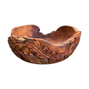 Tazón Decorativo de Madera de Mango Sólida, Tallado a Mano, Estilo Artesanal, Acabado Oscuro Quemado, Borde Acanalado, Centro de Mesa para Decoración del Hogar - Product Image 6