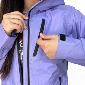 Venta caliente casual al aire libre impermeable mujer impermeable a prueba de viento chaqueta de lluvia púrpura teñido bolsillos con cremallera - Product Image 5