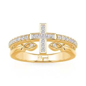 Jeulia Everyday Double Row Golden Fish and Cross Fashion <b>Ring</b> - Product Image 3