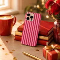 Coque de téléphone rose à rayures pour iPhone 16 Series, magnétique, antichoc, anti-traces de doigts, fine et ajustée