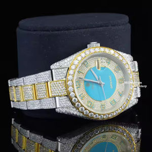 Montre antique de style luxe Montre pour homme en diamant glacé Montre cloutée en diamant de laboratoire bicolore pour homme - Product Image 4