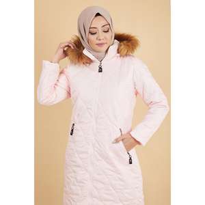 Veste longue matelassée style trench avec fermeture éclair, col rond, manches longues, décontractée - Product Image 2