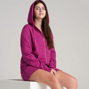 เสื้อฮู้ดแบบซิปหน้าสำหรับผู้หญิงผ้าฝ้าย100% มีฮู้ดสำหรับฤดูหนาวระบายอากาศได้ดีสไตล์ลำลองขนาดใหญ่พิเศษพิมพ์โลโก้ตามสั่ง - Product Image 4