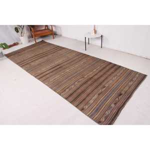 Tapis turc Kilim, tapis vintage 4,4x11,2 pieds, tapis en laine persan brun - Product Image 1