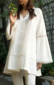 Mono Màu Vải Mùa Hè Dresses Đối Với Phụ Nữ Kurta Phong Cách Khâu Kurta Thiết Kế Hợp Thời Trang Trang Phục Off Trắng Phù Hợp Với Chất Lượng Vải - Product Image 3