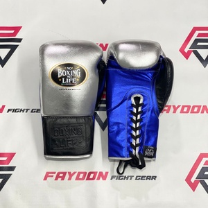 Guantes de Boxeo Personalizados de Cuero Vacuno Auténtico Azul Plateado, Sin Boxeo No Hay Vida, Para Entrenamiento y Sparring, Para Hombre, Más Vendidos - Product Image 1