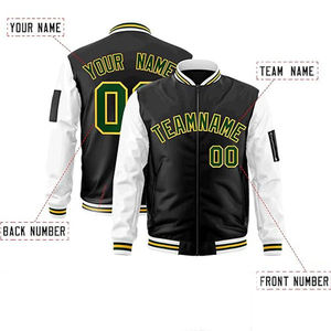 Chaqueta Universitaria Personalizada de Lona Blanca y Negra con Detalles Amarillos, Nombre, Número y Diseño de Equipo Personalizados, Impermeable y Transpirable para Invierno - Product Image 3