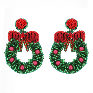Pendientes de Navidad con bordado de cuentas de semillas de colores con colores personalizados, pendientes con cuentas de regalo de Navidad, pendientes de vacaciones - Product Image 1