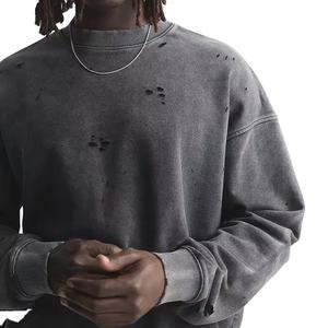 Sweat-shirts en molleton 100% coton surdimensionnés personnalisés pour hommes, poids lourd, lavage à l'acide, broderie délavée, logo imprimé, streetwear - Product Image 1