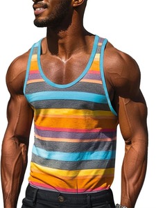 2025 été hommes sport rue t-shirts 3D imprimé couleur épissé débardeurs décontracté cou gilet coloré rayures motif tricoté - Product Image 2