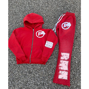 Y2k Sun Fade Logo personnalisé ensembles de pantalons empilés hommes survêtement ensemble survêtement unisexe survêtements en détresse broderie Patch Jogging costumes - Product Image 4