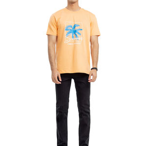 เสื้อยืดคอกลมแขนสั้นสีส้มสำหรับผู้ชาย พิมพ์ลายต้นปาล์ม ทรงปกติ ผ้าถักลำลอง - Product Image 3