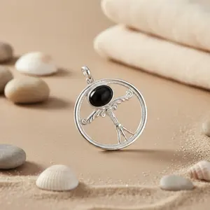 Colgante de Plata 925 con Piedra de Ónix y Símbolo de la Paz, Chapado en Rodio, Oro Rosa, Amuleto Religioso con Patrón Numérico, Joyería para Mujer - Product Image 3