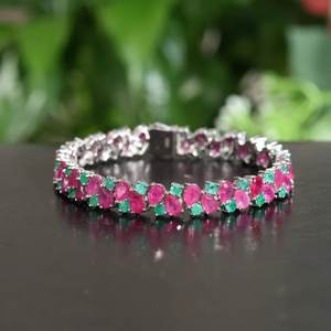 Pulsera de plata esterlina 925 con relleno de vidrio y piedra de fresa para ocasiones de aniversario - Product Image 1