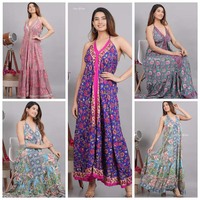Robe en soie indienne décontractée bohème licou vêtements de plage robe bohème déesse Maxi dos ouvert robe longue en soie