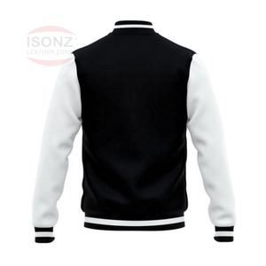 Logo personnalisé Veste d'hiver pour homme avec manches en cuir brodé Tissu de laine respirant Noir Style Letterman du collège de baseball - Product Image 3
