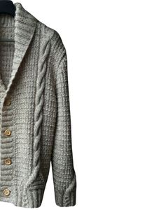 Suéter Cárdigan de Punto Trenzado para Hombre, Cuello Chal con Botones, Tejido Texturizado Cálido para Invierno, Color Gris Jaspeado Claro, Estilo Casual - Product Image 3
