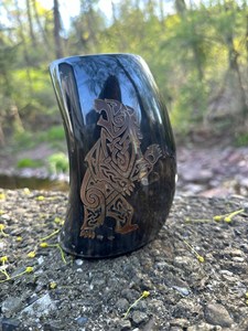 Bear Engraved Handmade Beer Drinking Horn <b>Mug</b> Authentic Tankard for Mead & Beer Animal Style - Product Image 5