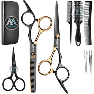 Kit de ciseaux de coupe de cheveux de coiffeur professionnel cisailles amincissantes avec lame en acier inoxydable 440C et poignée en acier - Product Image 2