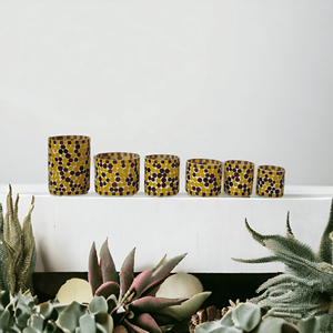 Polka Dots Design <b>Empty</b> High-Quality Hand-crafted Custom Luxury Black-yellow Cylindrical Home Decor Mosaic Candle Glass Vessels - Product Image 2