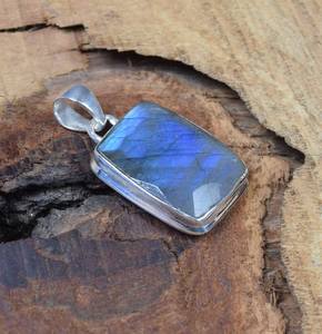 Pendentif en Labradorite et pierre de lune noire en argent sterling 925 fait à la main pendentif en pierres précieuses de feu bleu - Product Image 2