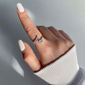 Hallmark Silver Sterling Heart <b>Ring</b> Rhodium Plated <b>Couple</b> <b>Ring</b> with Diamond Zircon Inlay Cute Bezel Setting for Engagement Gift - Product Image 3
