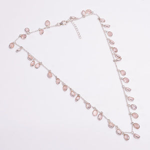 Wholesale 925 Sterling <b>Silver</b> Necklace for Women Classic Design Handmade Luxury <b>Fine</b> <b>Chains</b> with Rose Quartz Gemstones - Product Image 1