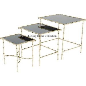 Ensemble de 3 tables gigognes et d'appoint en métal poli couleur or en aluminium de forme ronde meubles faits à la main en marbre sur mesure - Product Image 6
