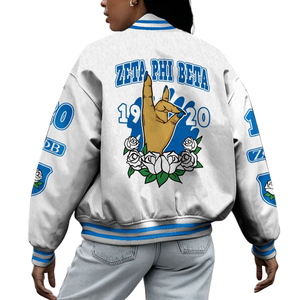 Zeta Phi Beta 1920 Bleu Blanc Sororité Vie Grecque Varsity Letterman Veste ZPB Chenille Patch Founders Edition - Product Image 2