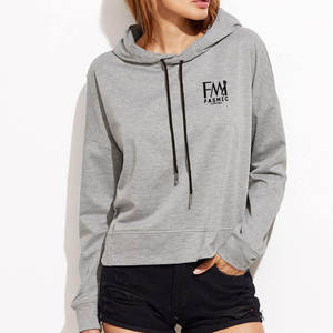 Sudadera con capucha recortada de jersey liso para mujer, sudaderas con capucha de manga larga para sudaderas con capucha de color personalizado con capucha informal - Product Image 1