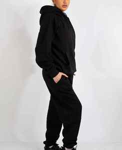 Chándal de invierno de alta calidad de algodón elegante para mujer, conjunto de pantalones con capucha personalizables, traje de jogging de 2 piezas holgado de Color sólido - Product Image 2