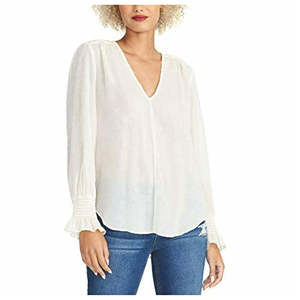 Top da Donna Rachel Roy Lulu con Scollo a V e Polsini Arricciati in Chiffon, Vestibilità Ampia, Stile Casual per Ufficio o Feste, Taglie XS-XL, Bianco - Product Image 1