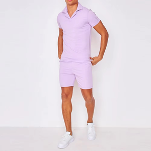 Nouvelle conception, panneau contrasté, patte de boutonnage zippée, polos en coton, vêtements pour hommes, t-shirt, ensemble court deux pièces, polo pour hommes - Product Image 6