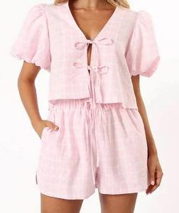 Conjuntos de mujer al por mayor de verano de alta calidad, nuevo diseño elegante, conjunto de 2 piezas, camisa corta ligera informal personalizada para mujer - Product Image 3