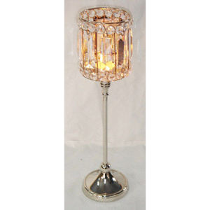 Support de bougie votive en cristal sur pied, couleur argent, taille moyenne, fait main, avec perles de cristal, pour cadeaux de mariage - Product Image 3