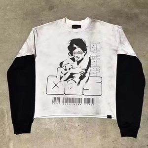 Camiseta gráfica de gran tamaño de manga larga con serigrafía Dtg personalizada, camiseta de manga larga Vintage con dobladillo de corte crudo de algodón de 300gsm para hombres - Product Image 5