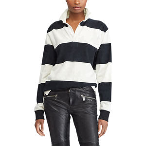 Venta al por mayor personalizado Vintage Rugby para Polo de algodón pesado Unisex Jersey corto para hombres mujeres Panel de rayas tejido de punto - Product Image 3