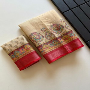 Sari en soie pure Zari VASTRA COTTAGE, tissage Zari complet avec bordure Zari, imprimé Kalamkari numérique, chemisier assorti - Product Image 3