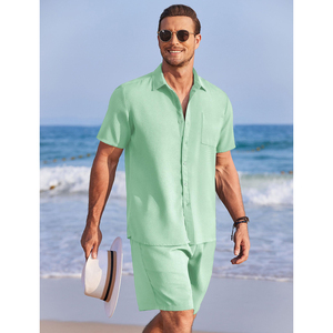 Vente en gros de nouveaux ensembles de shorts d'été décontractés pour hommes ensemble de survêtement uni à manches courtes avec short et t-shirt vêtements de marque pour hommes ensemble 2 pièces - Product Image 4