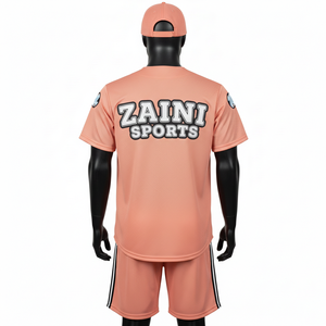Ensemble short de baseball pour homme en tissu maille polyester premium respirant couleur pêche avec logo personnalisé en twill pour homme - Product Image 2