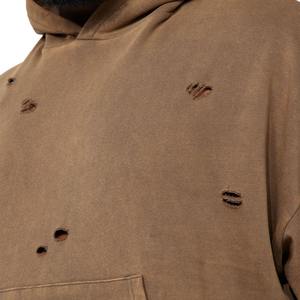 Sudadera con Capucha Extra Grande para Hombre, Color Marrón Jaspeado, de Forro Polar, Transpirable, de Secado Rápido, de Algodón/Poliéster, con Detalles Desgastados, Venta Caliente de Invierno - Product Image 3