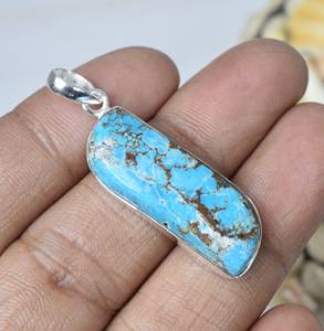 Boho Style Handmade Women's Blue <b>Turquoise</b> Gemstone Bezel Setting 925 Sterling Silver Pendant Jewelry for Wedding - Product Image 3