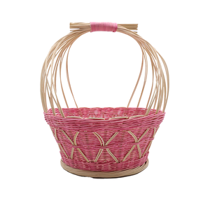 Cesta de Regalo Tejida a Mano de Mimbre Rosa y Natural con Asa Alta - Cesta Decorativa para Damas de Honor y Recuerdos de Fiesta - Product Image 1