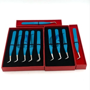 Ensemble de pinces à cils en acier inoxydable de précision, pointe lisse bleue, 10 mm, emballage en boîte - Product Image 1