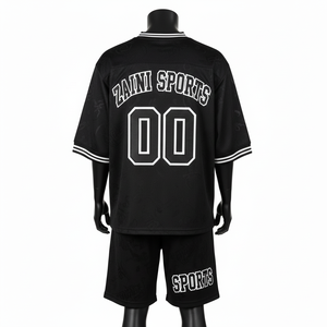 Ensemble short en jersey maille premium pour homme, 220 GSM, polyester respirant, noir, impression par sublimation, twill, logo personnalisé - Product Image 2