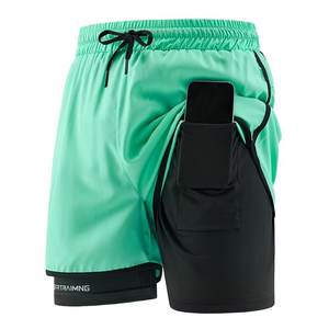 Pantalones cortos de entrenamiento de secado rápido 2 en 1 para hombre de verano cintura elástica tamaño XS entrenamiento de gimnasio y trotar pantalones cortos de Fitness para correr de doble cubierta - Product Image 2