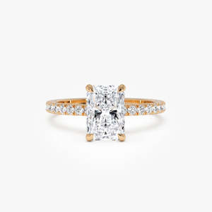 Bague en or 14 carats avec diamant de laboratoire raffiné, taille radiant, pavé, halo caché, 2,45 carats E-F VS, cadeau d'anniversaire de mariage - Product Image 2