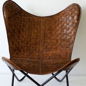 Silla de mariposa de cuero plegable de estilo rústico con asiento de lona para dormitorio, sala de estar o ocio al aire libre - Product Image 1